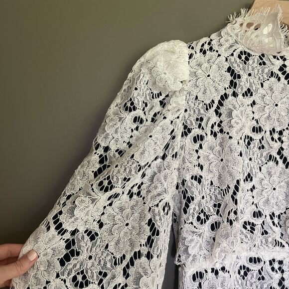 Sandro Mya Balloon Sleeved Floral Lace Mini Dress Black White Sz Small Cocktail‎ - Picture 7 of 16